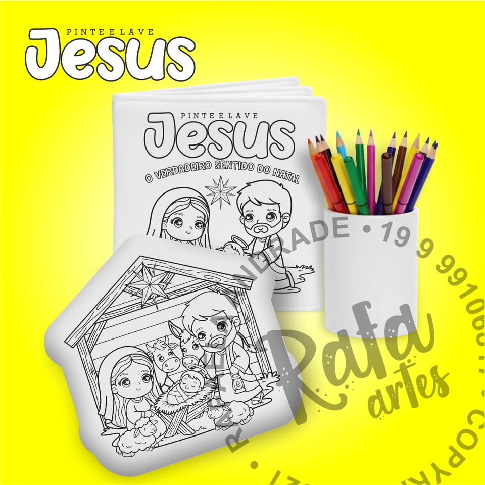 PINTE E LAVE - LIVRO + ALMOFADA CONTORNO JESUS O VERDADEIRO NATAL - imagem 1