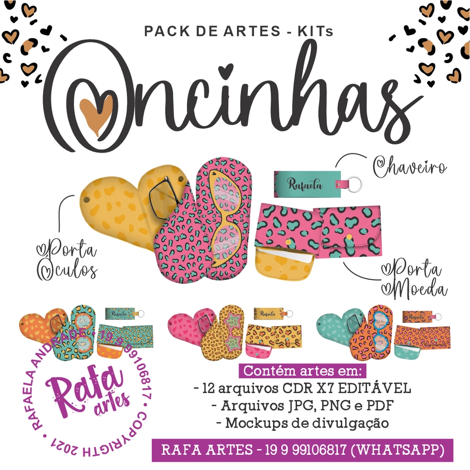 Kit Oncinhas - Porta cartão, óculos e chaveiro - imagem 1