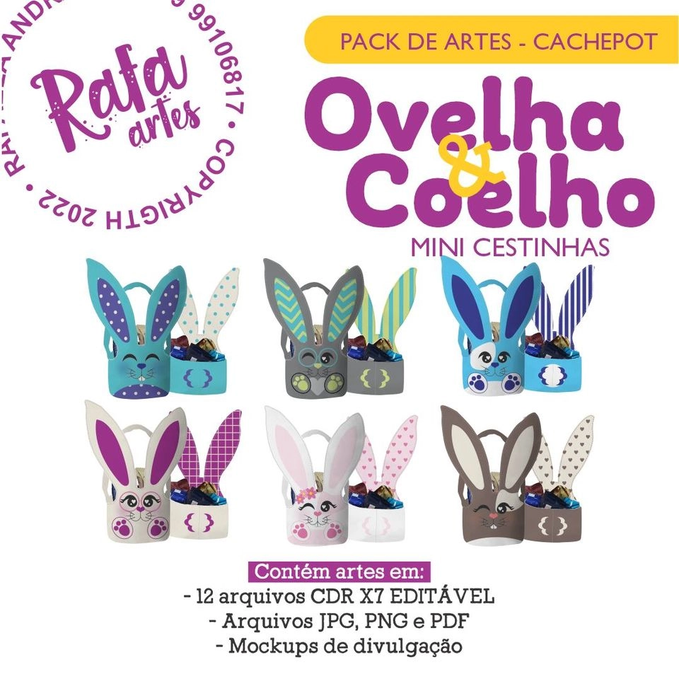 Páscoa - Mini Cestinhas Coelhos e Ovelhas - 3