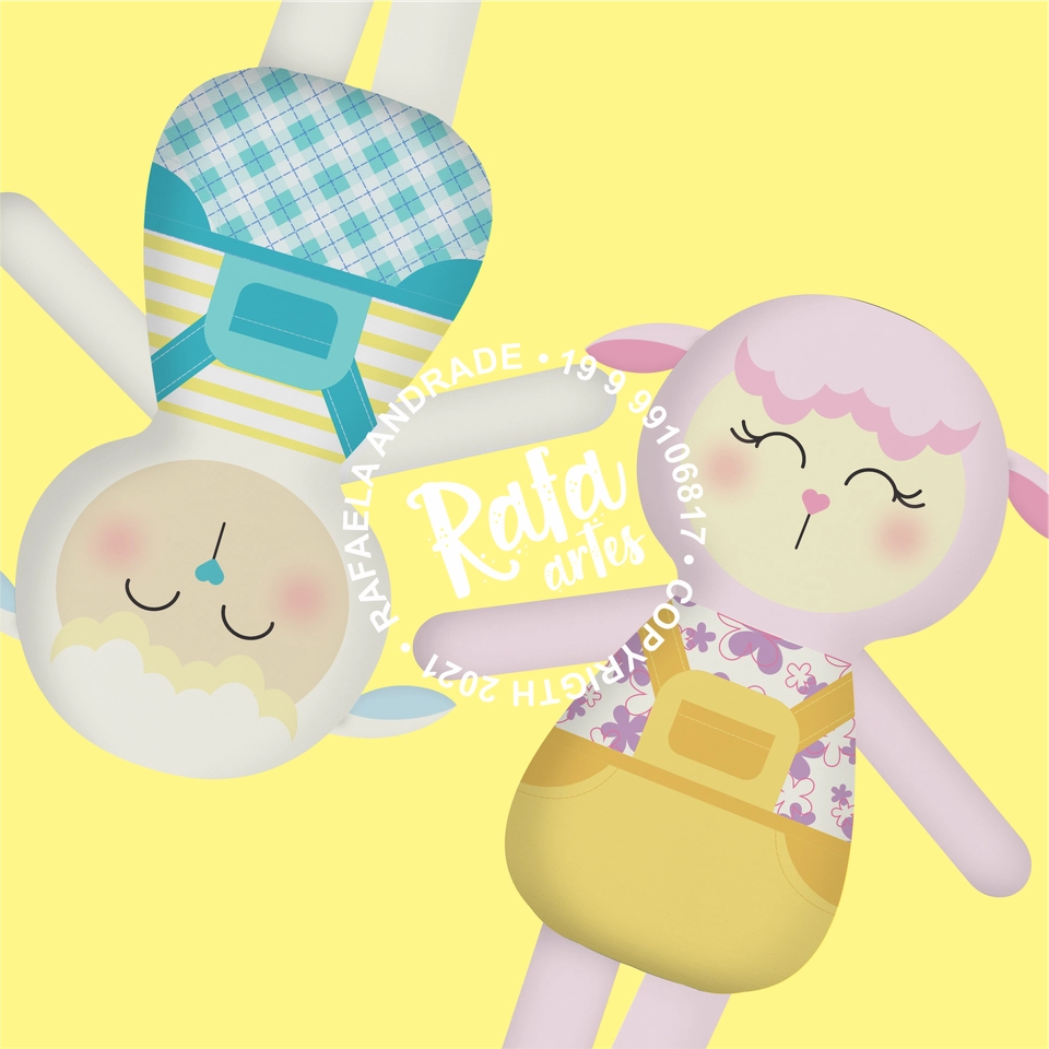 Páscoa - Dolls Coelhos e Ovelhas coloridas - 1