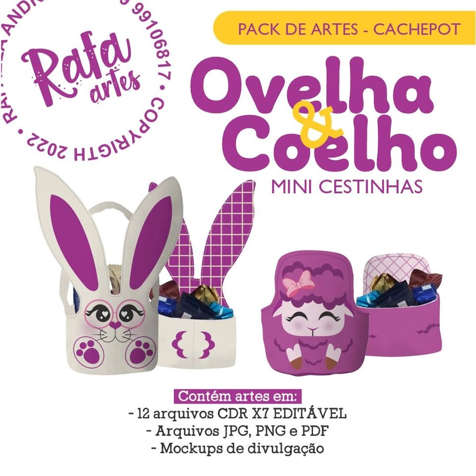 Páscoa - Mini Cestinhas Coelhos e Ovelhas - 1