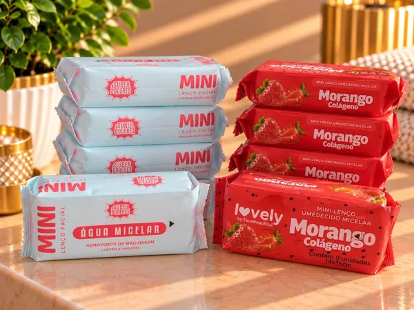 Mini Lenço Umedecido Facial – Super Poderes ou Lovely Morango | 8 Unidades