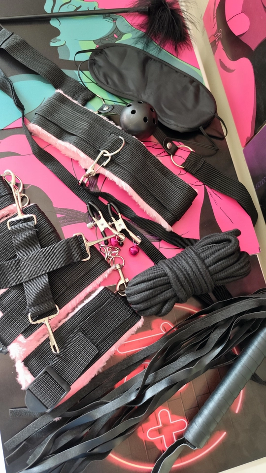 Kit Bondage Preto com Rosa - 11 Acessórios - imagem 1
