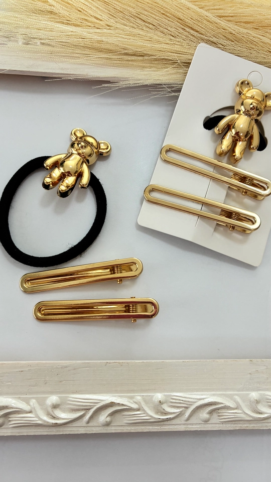 Kit elástico e bico de pato - Teddy dourado 