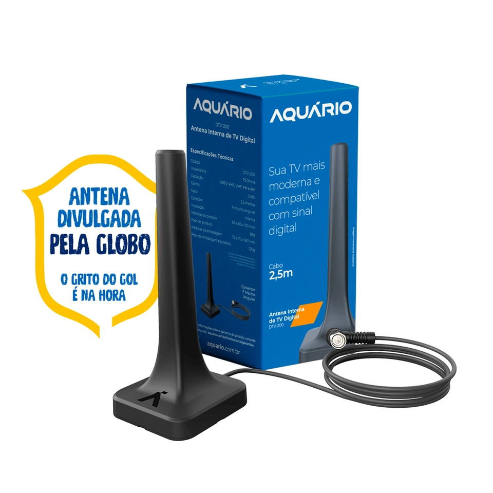 Antena Digital Interna com Cabo 2,5 metros DTV-200