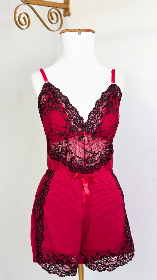 Short Doll Canelado Bicolor | Vermelho - imagem 1