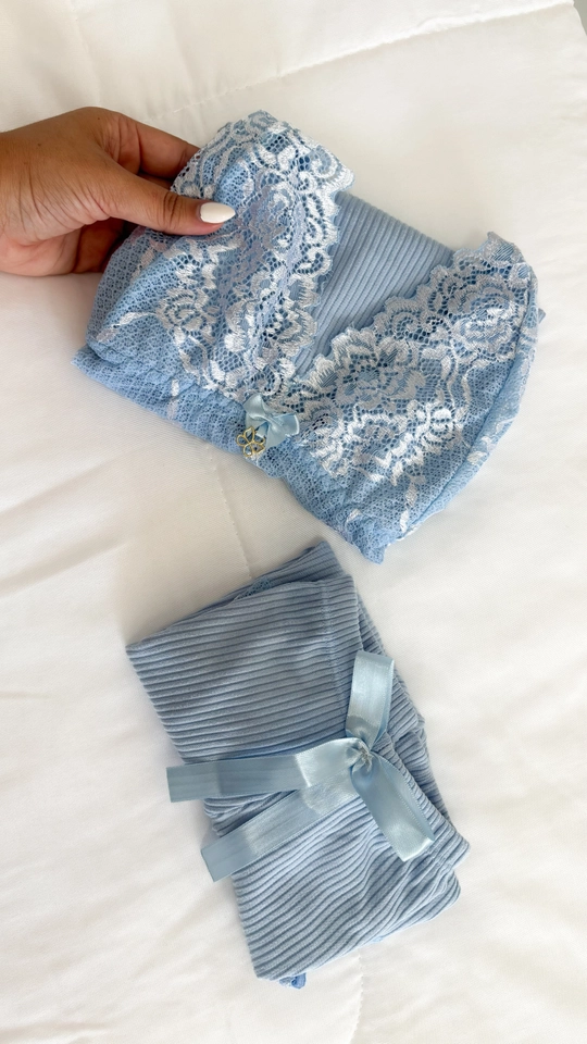 Short Doll Canelado Bicolor | Azul Claro - 4