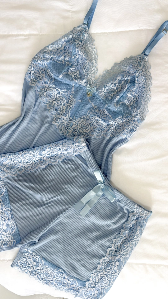 Short Doll Canelado Bicolor | Azul Claro - 3