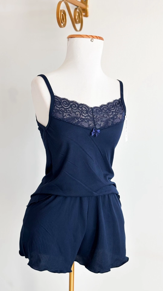 Short Doll Canelado Basic - Azul Marinho - 1