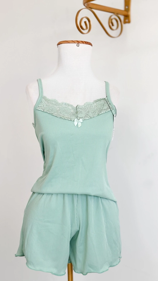 Short Doll Canelado Basic | Verde Menta - 1