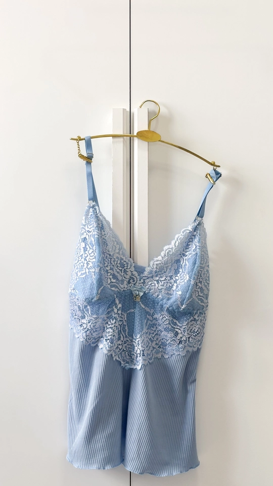 Short Doll Canelado Bicolor | Azul Claro - 2