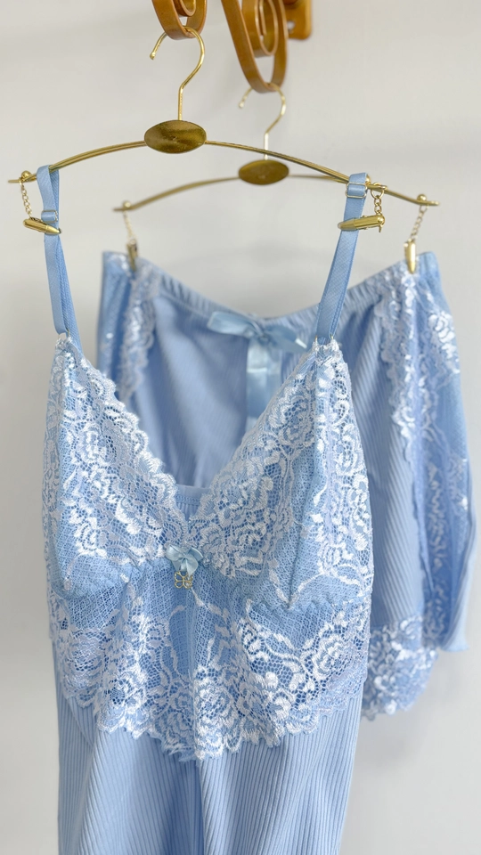 Short Doll Canelado Bicolor | Azul Claro - 5