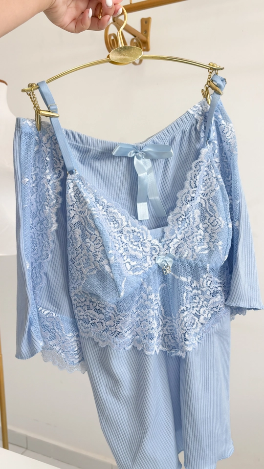 Short Doll Canelado Bicolor | Azul Claro - 1