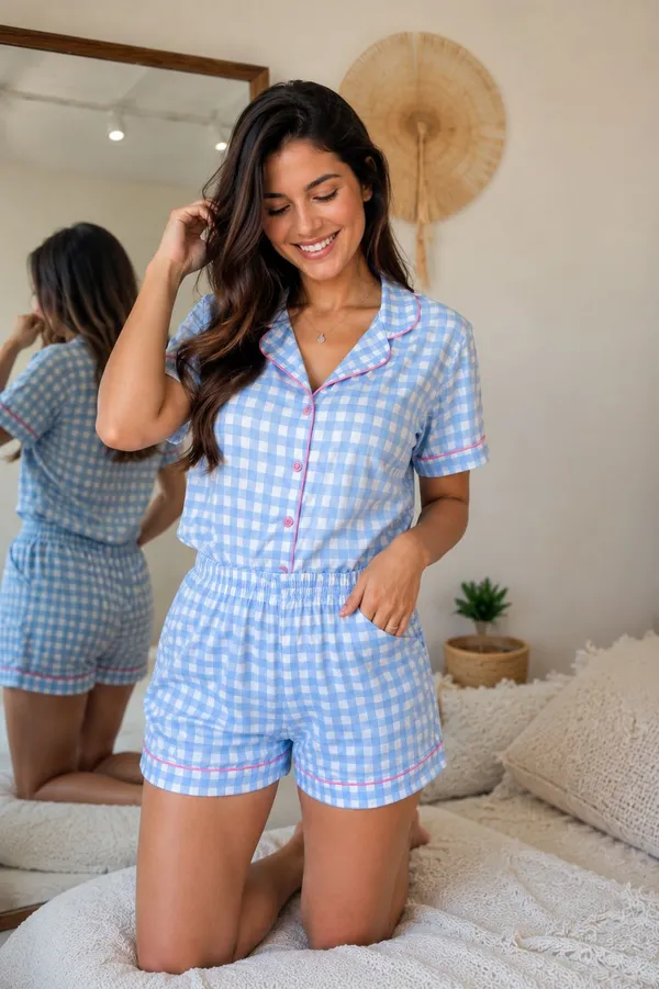 Pijama Girlhood | Xadrex Azul - imagem 4