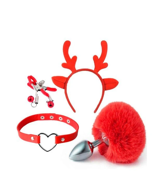 Kit Fetiche Rena – Plug Anal com Rabo, Tiara, Grampos de Mamilos e Gargantilha - 1