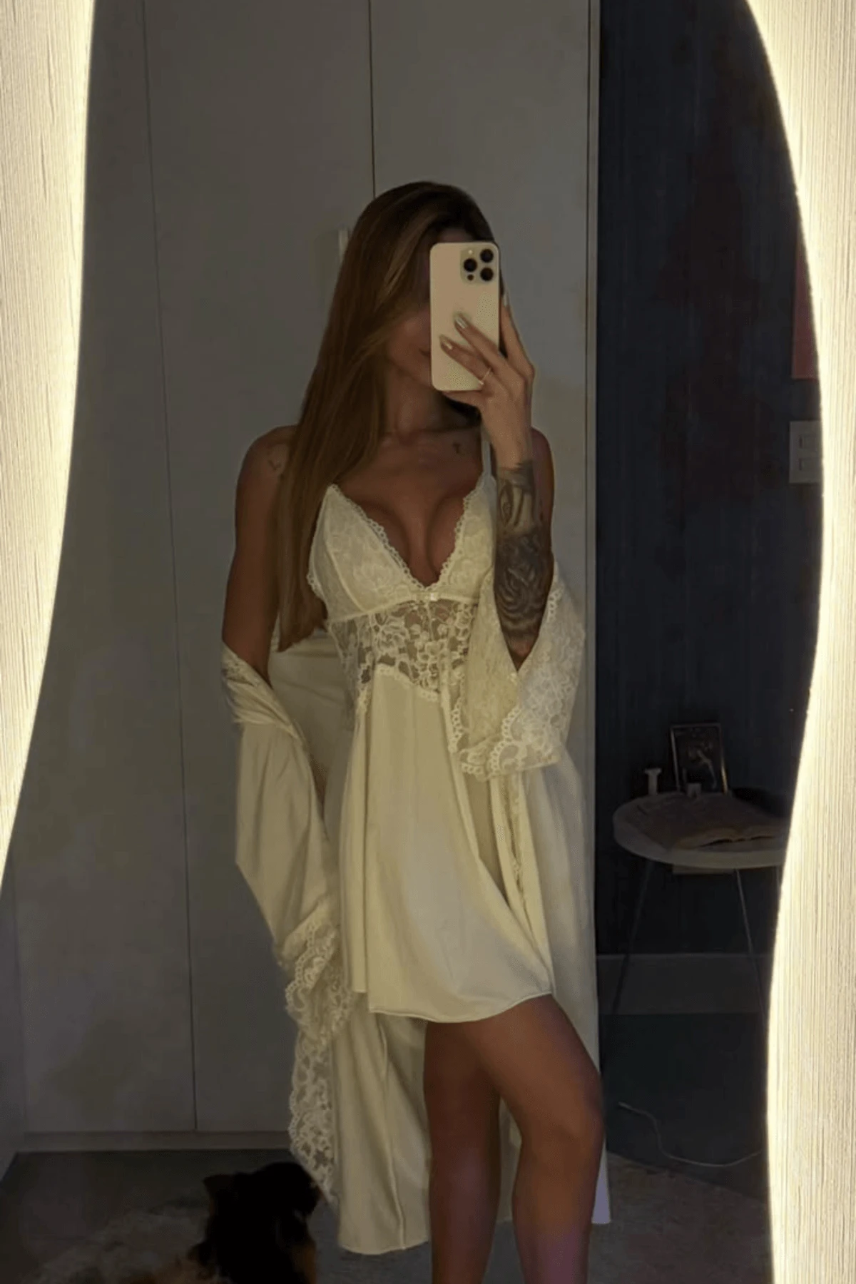 KIT CAMISOLA MARFIM COM ROBE - 1