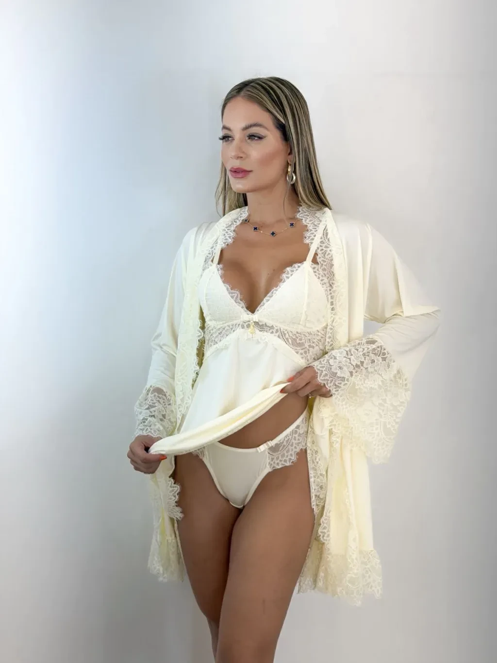 Robe/Camisola sem Bojo Elisa Marfim - 4