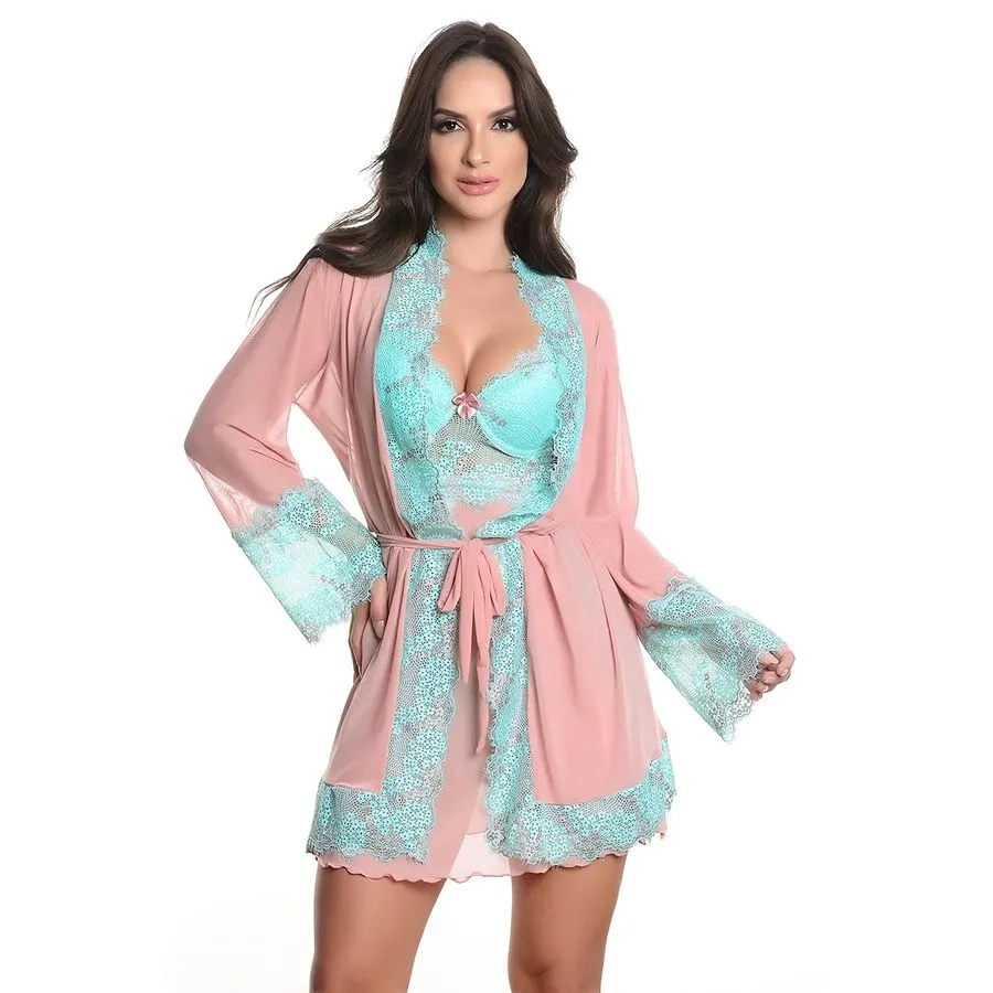 Robe Renda Rose com Verde Agua - 1
