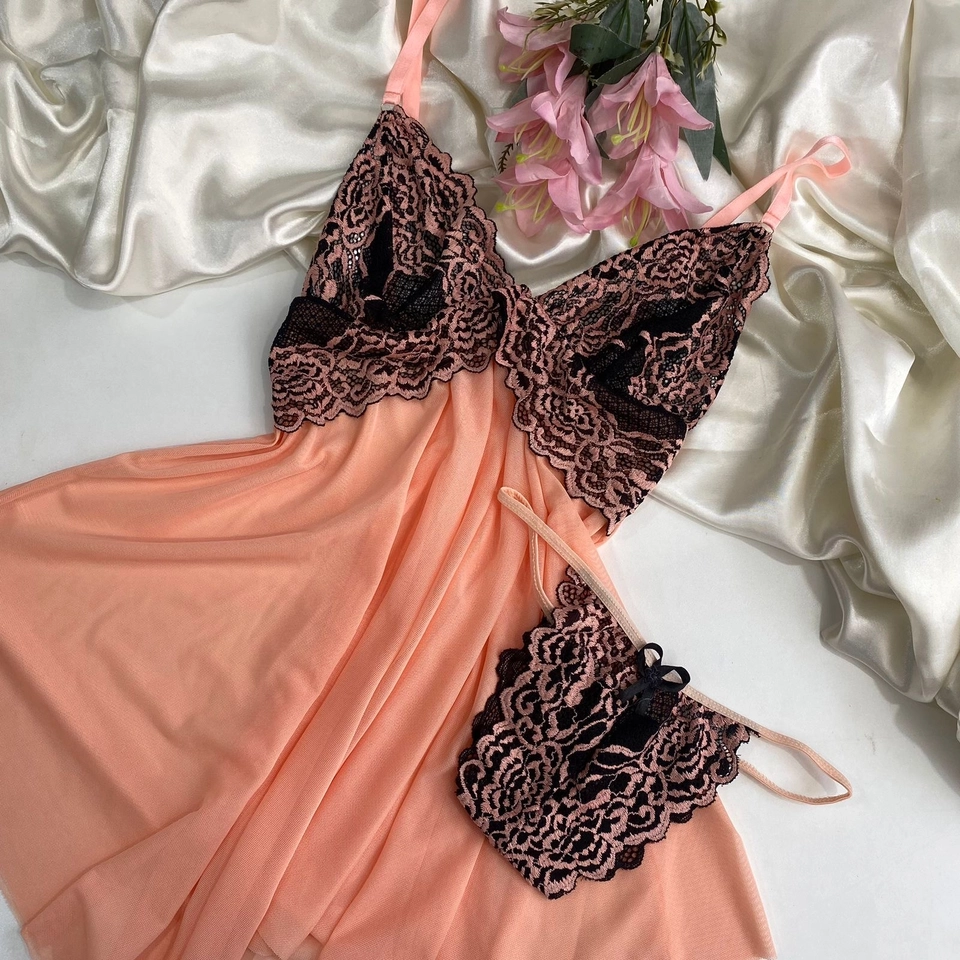 Camisola com Calcinha Champagne/Preto - 1