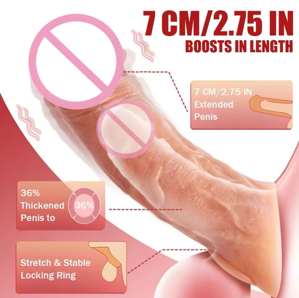 Capa peniana vibrador Ultra Realista com Controle 7cm aumento - 6