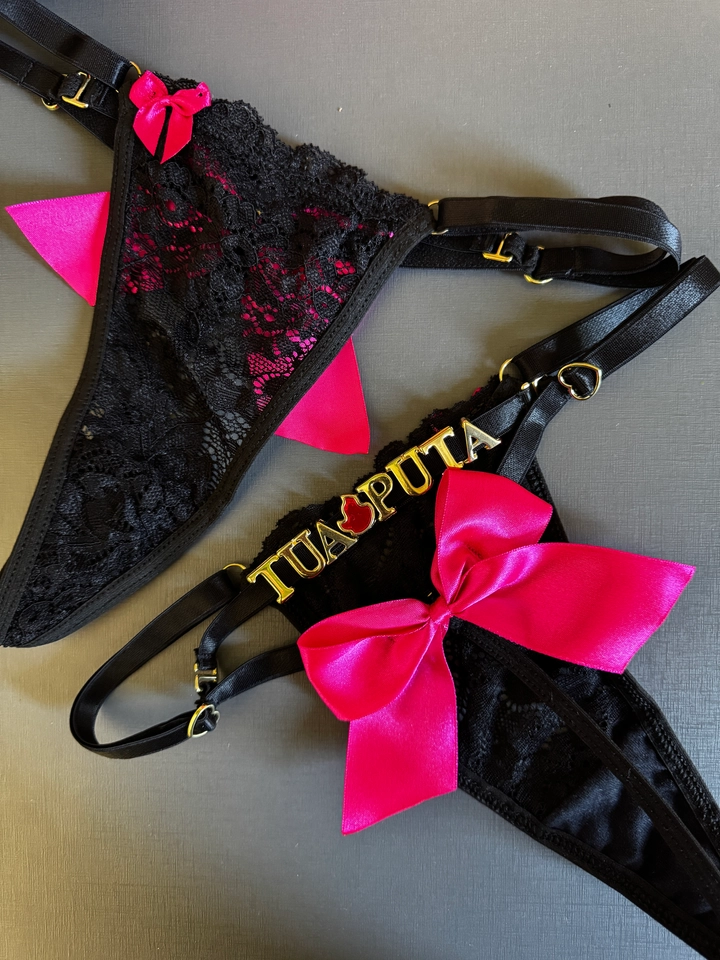 Calcinha Personalizada Preta/Laço Pink - 1
