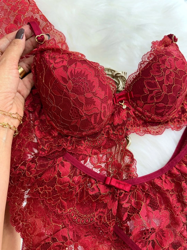 Conjunto Bojo Renda Fio Dourado Vermelho - imagem 2