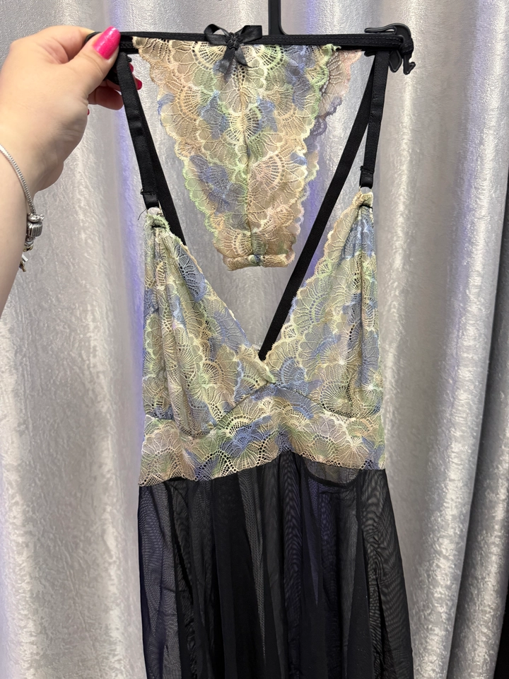 Camisola Com calcinha Preta/Verde - 1