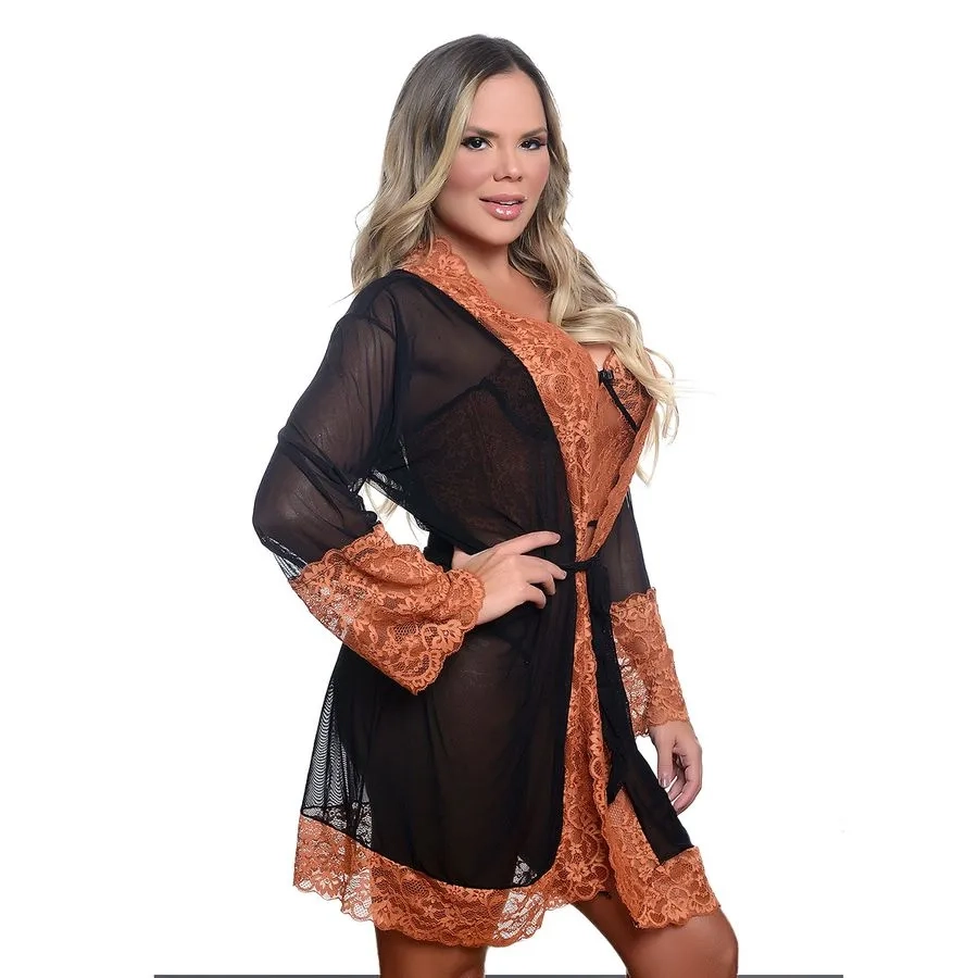Robe Tule Preto com Bronze - 1