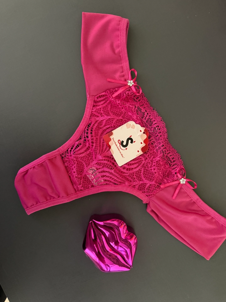 Calcinha Fio Duplo Renda Rosa G - 1