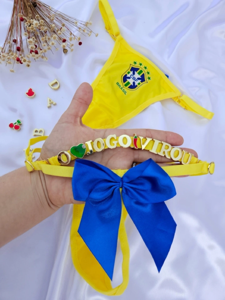 Calcinha Brasil Amarela laço Personalizada  - imagem 3