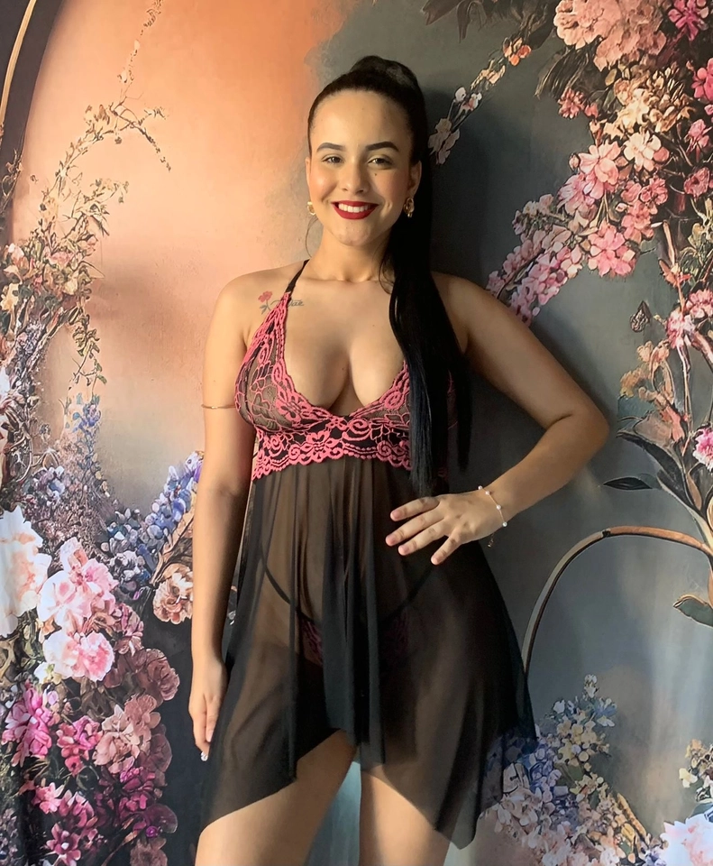 Camisola com calcinha Preta/Rosa  - 1