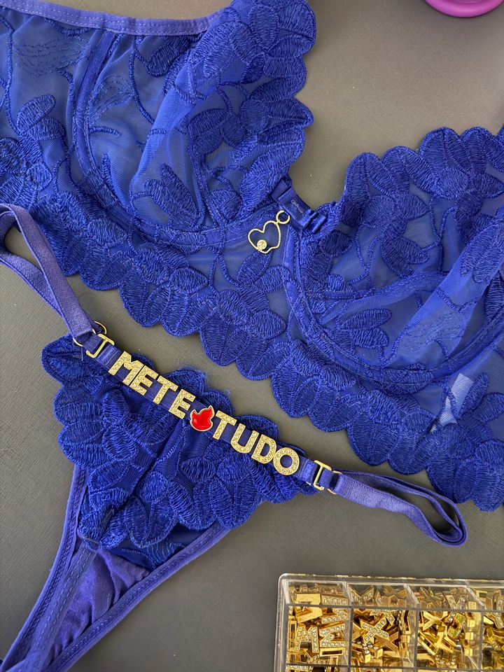 Conjunto Pétala Azul Personalizado Calcinha Fio - 1
