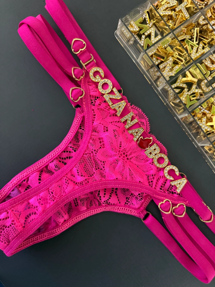 Calcinha 3 Tiras Renda Personalizada Pink - 1