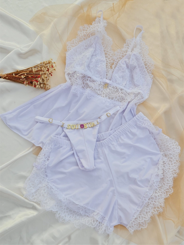 Baby Doll Branco Luxo com Calcinha Personalizada  - 3