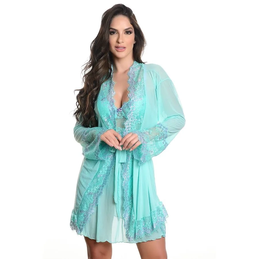 Robe Renda Verde Água com lilás - 1