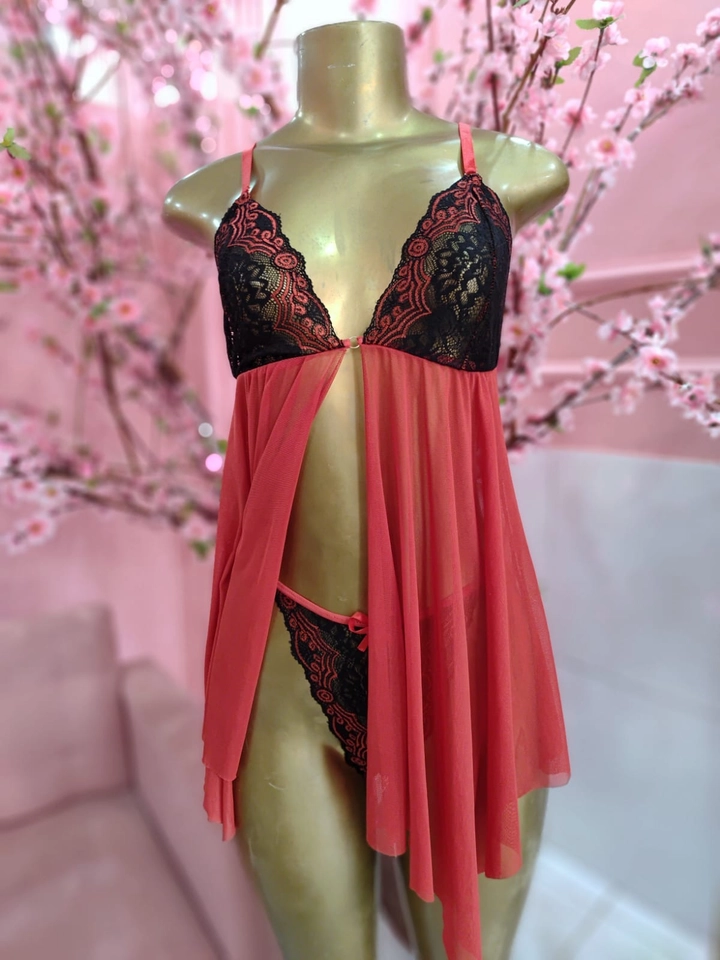 Camisola Com calcinha Vermelha/preto aberta - 1
