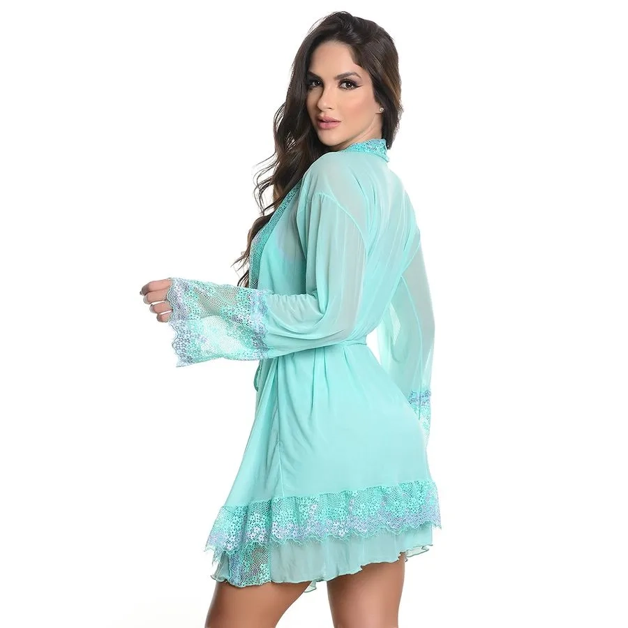 Robe Renda Verde Água com lilás - 2