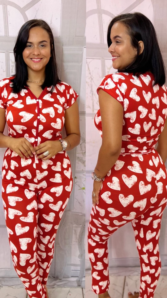 Pijama Manga Coração Vermelho - 1