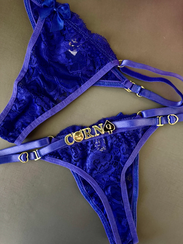 Calcinha Renda Personalizada Azul - 1
