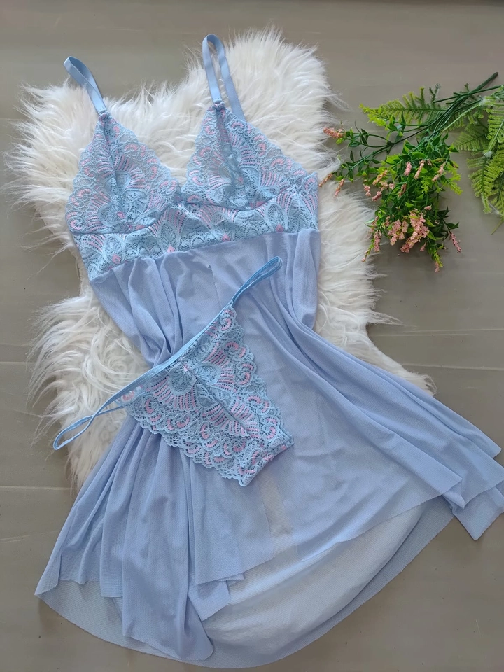 Camisola com Calcinha Azul/rosa - 1