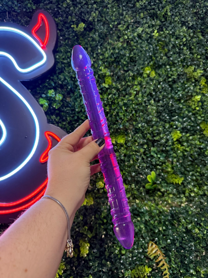 Protése peniana dupla long de silicone 34x3.3 ROXO - 1