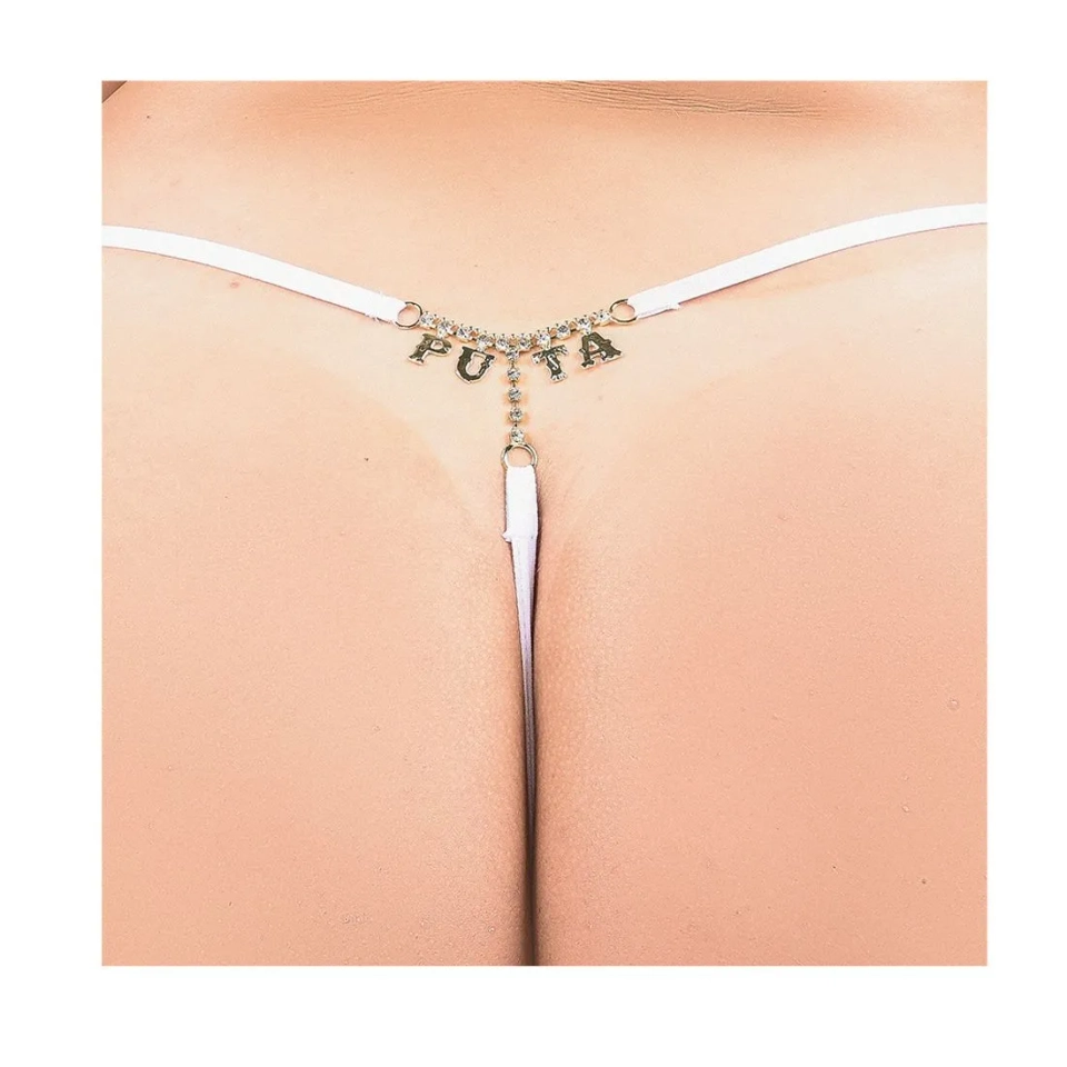 Calcinha Fio Plus "Puta" com Strass BRANCA - 3