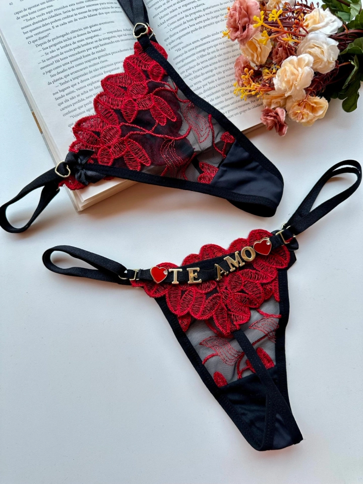 Calcinha pétala Preta/Vermelha Personalizada - 1