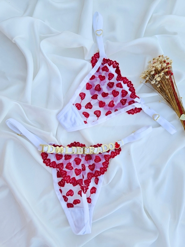 Calcinha Personalizada Coração Branca/Vermelho - 1