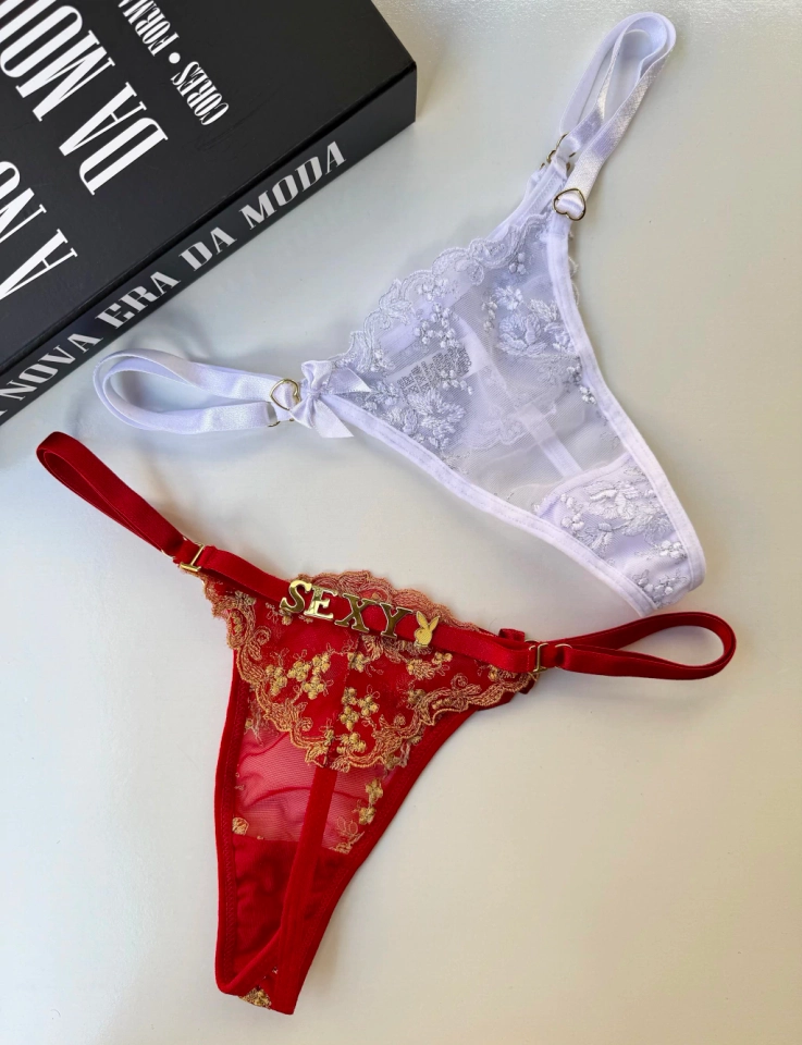 Calcinha Tule Vermelho com Dourado Personalizada - 1