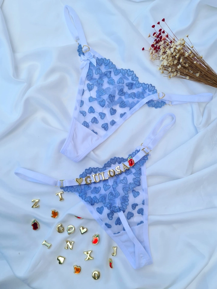 Calcinha Personalizada Coração Branco/Azul - 1