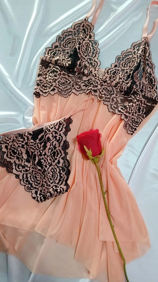 Camisola com Calcinha Champagne/Preto - 2