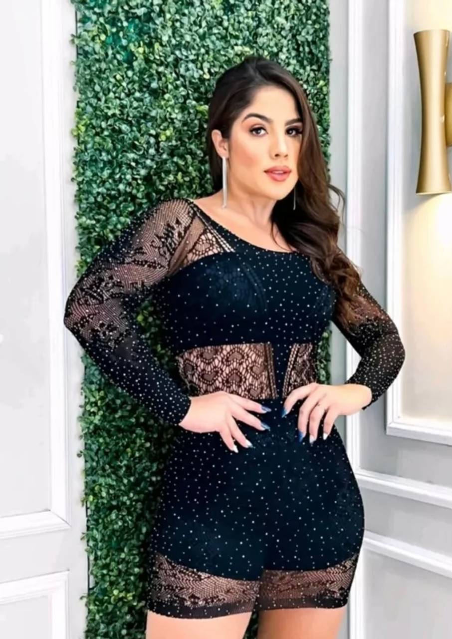 Vestido arrastão com strass - 1