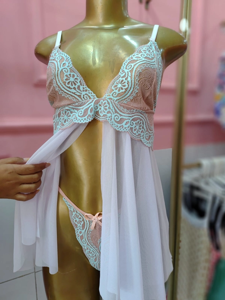 Camisola com calcinha Branca/Rosa/verde - 2