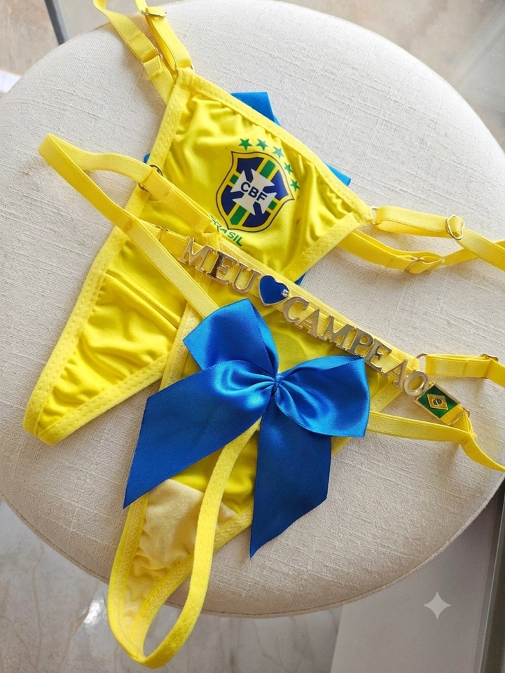 Calcinha Brasil Amarela laço Personalizada  - imagem 1